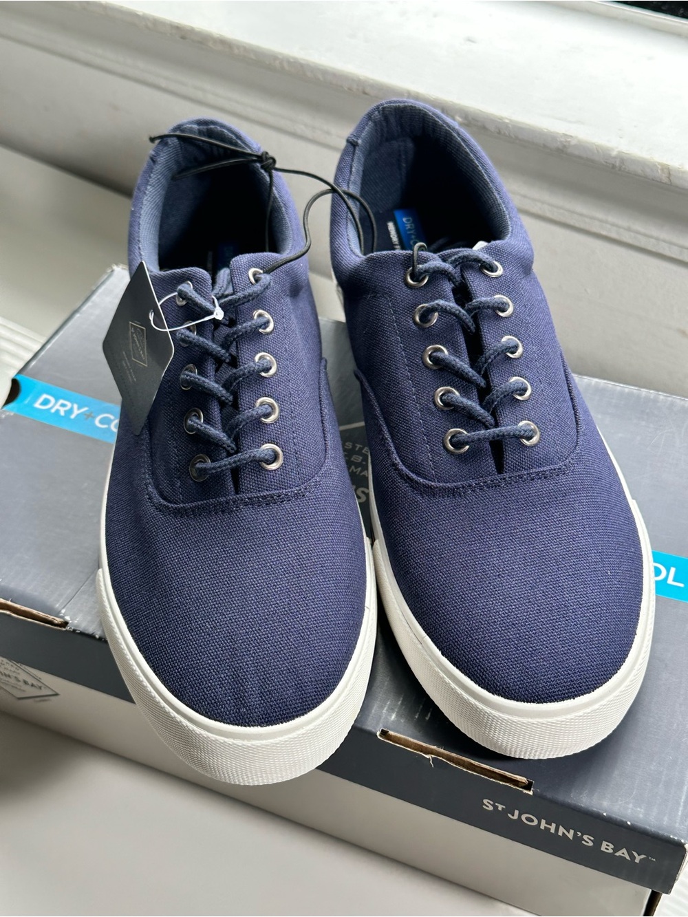 St. John's Bay Men's Navy Canvas Lace-Up Sneakers with White Sole Trim